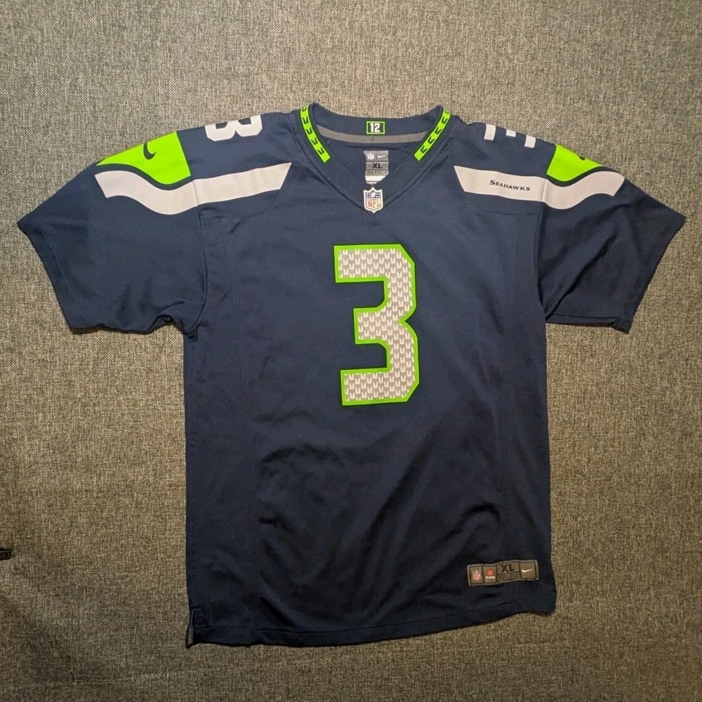 Nike Seattle Seahawks Russell Wilson # 3 On Field‎ Jersey Youth XL Navy Blue NFL